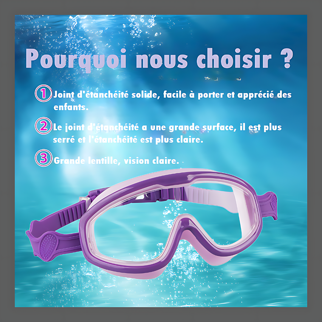Lunettes de natation étanches et anti-buée à grand cadre HD