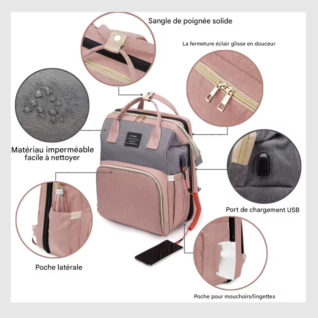BabyNest 3-en-1™ – Le sac à langer, berceau et parc de jeu tout-en-un.